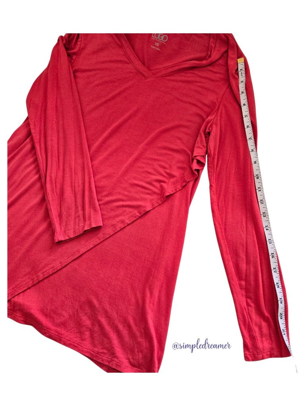 LOGO Lori Goldstein V-Neck Asymmetric Overlay Knit Top Blood Orange XS - Picture 10 of 13